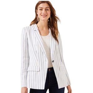 LOFT white and blue striped blazer linen blend 18P